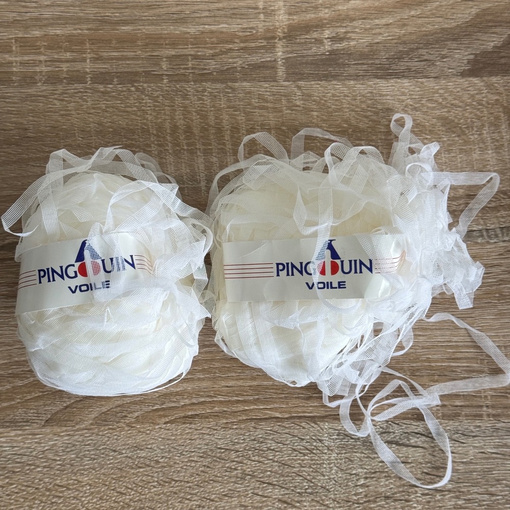 Pingouin Voile White Mesh Ribbon Yarn 100% Polyamide Set of 2 Skeins
